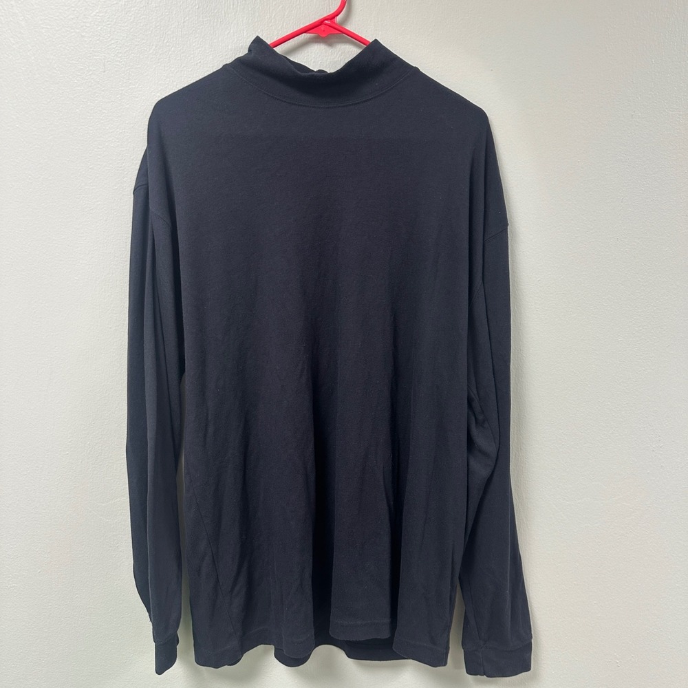 LL Bean Mens Mock Neck Long Sleeve Shirt Black Cotton Blend XL Regular